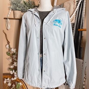 Roots Canada Baby Blue Snap Button Hooded Windbreaker Rain Jacket